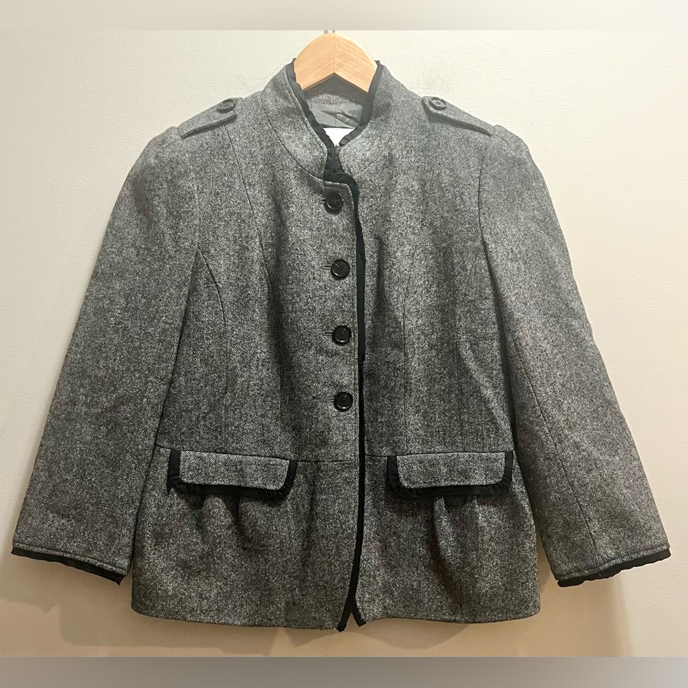 Y2K Ann Taylor Loft Women's Size 2P Gray Blazer Wool Jacket